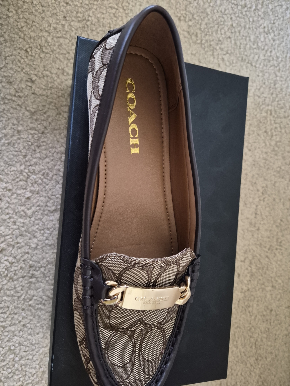 NWT COACH Women's Signature Canvas Brown Loafers with Gold Hardware Sz 7.5 - Picture 3 of 8